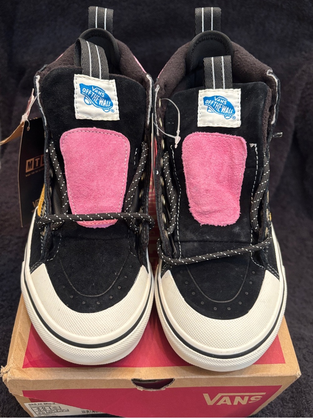 Vans Kids Black High-Top Sneakers with Pink Tongue Accent